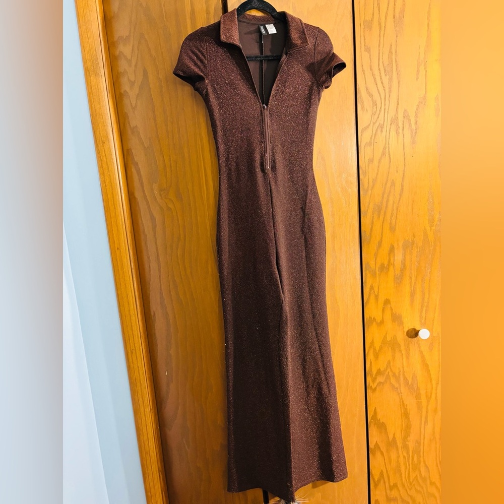 Divided women’s bronze zip up jumpsuit